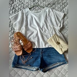 Madewell cotton eyelet top with cinched waist, size L